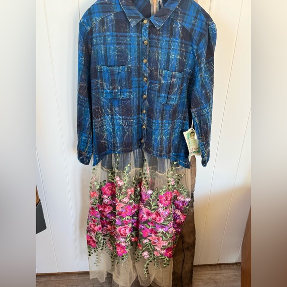 ARATTA Anastasia Maxi Duster Distressed top embroidered tulle duster Shirt SZ LG - Picture 8 of 16
